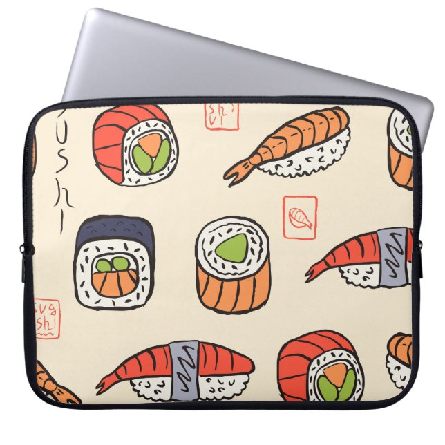Funda Para Portátil Comida de sushi, diseño de patrones impecable. (Frente)