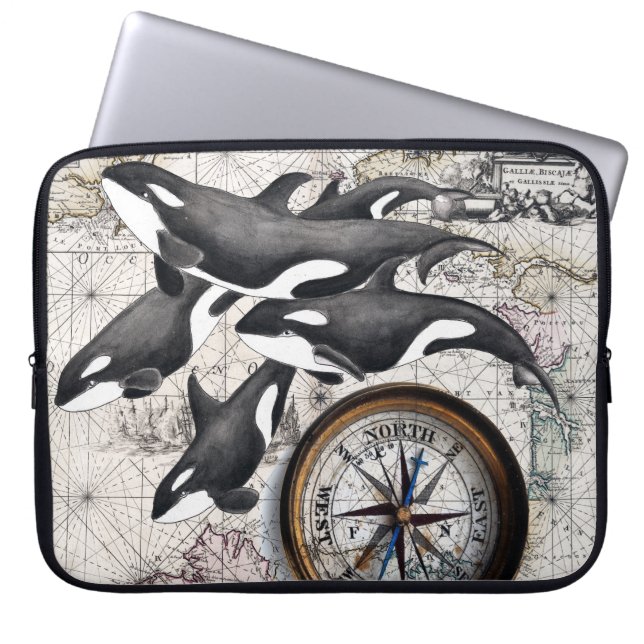 Funda Para Portátil Compás náutico de la orca (Frente)