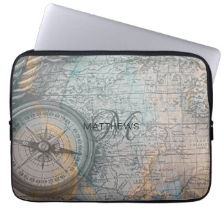 Funda Para Portátil Compass de mapas de cosecha de monograma