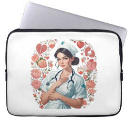 Funda Para Portátil Compassionate Nurse – Elegant Floral Art Illustrat