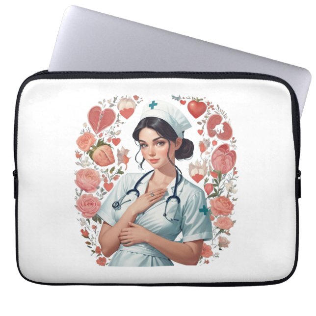 Funda Para Portátil Compassionate Nurse – Elegant Floral Art Illustrat (Frente)