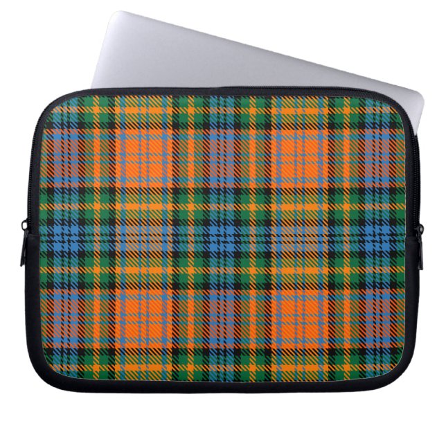 Funda Para Portátil Comprobación azul del Naranja de la placa Tartan C (Frente)