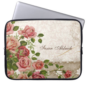 Funda Para Portátil Computadora de nombre personalizada, cosecha Rosa 