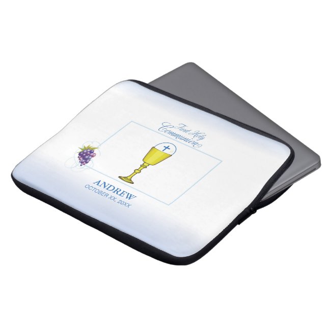 Funda Para Portátil Comunión del niño primero, cáliz con huésped y uva (Superior anverso)