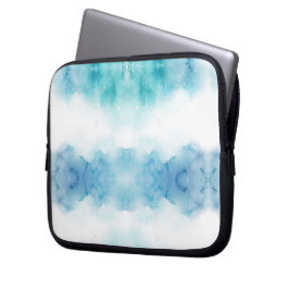 Funda para portátil con acuarela azul y blanca 