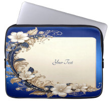 Funda para Portátil con Adorno Floral Azul Blanco