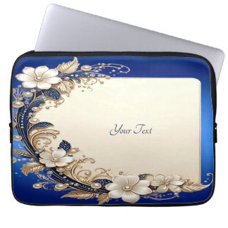 Funda para Portátil con Adorno Floral Azul Blanco
