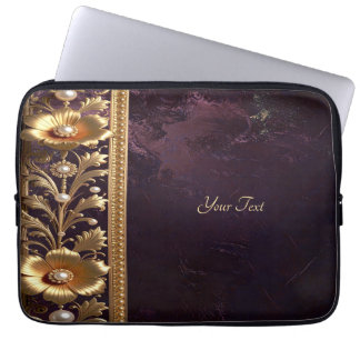 Funda para portátil con adorno floral dorado y per