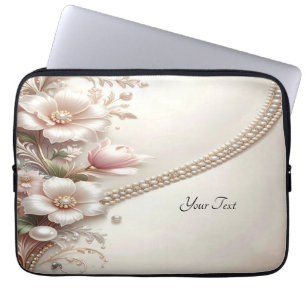 Funda para portátil con adornos florales y perlas