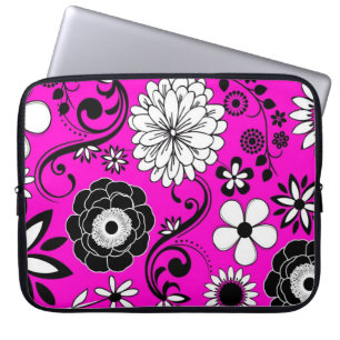Funda para portátil con arte de flor blanca rosa