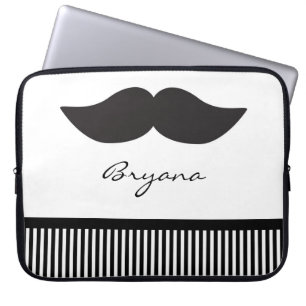 Funda para portátil con bigote rayas negras y blan