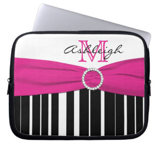 Funda para portátil con cinta de FAUX a rayas rosa