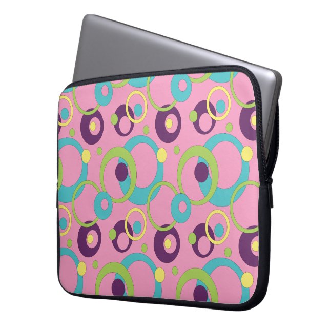 Funda para portátil con círculos rosas funky (Anverso izquierdo)