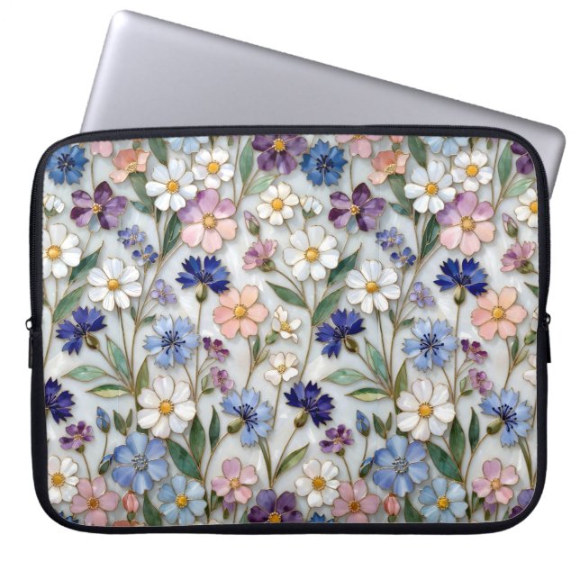 Funda para portátil con estampado de flores silves (Frente)