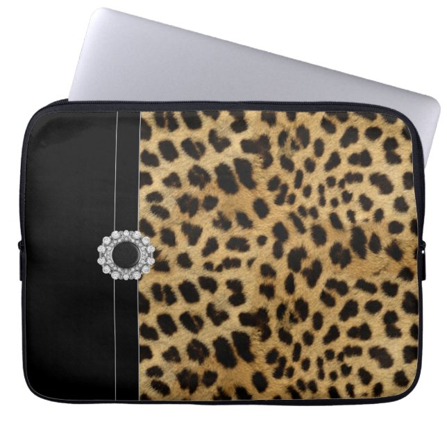 Funda para portátil con estampado de leopardo negr (Frente)