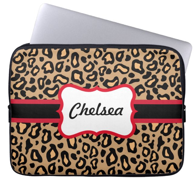 Funda para portátil con estampado de leopardo pers (Frente)