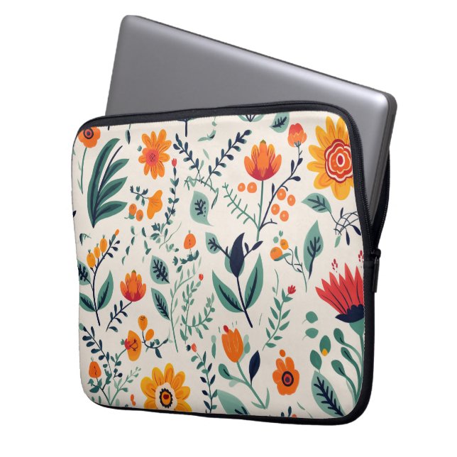 Funda para portátil con estampado floral naranja v (Anverso izquierdo)