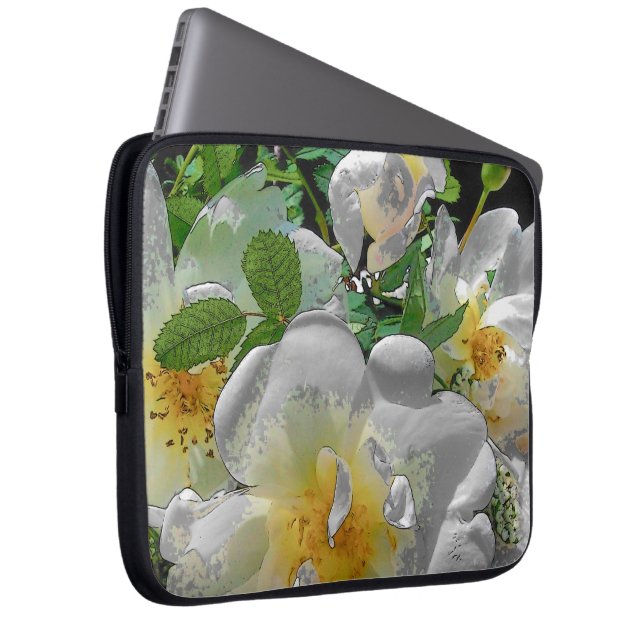 Funda para portátil con flores blancas (Anverso derecho)