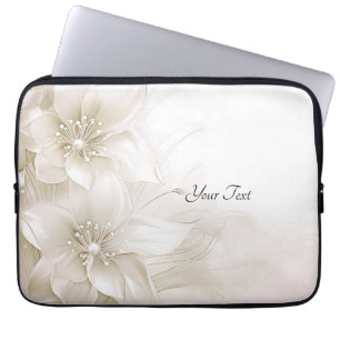 Funda para portátil con flores blancas de marfil