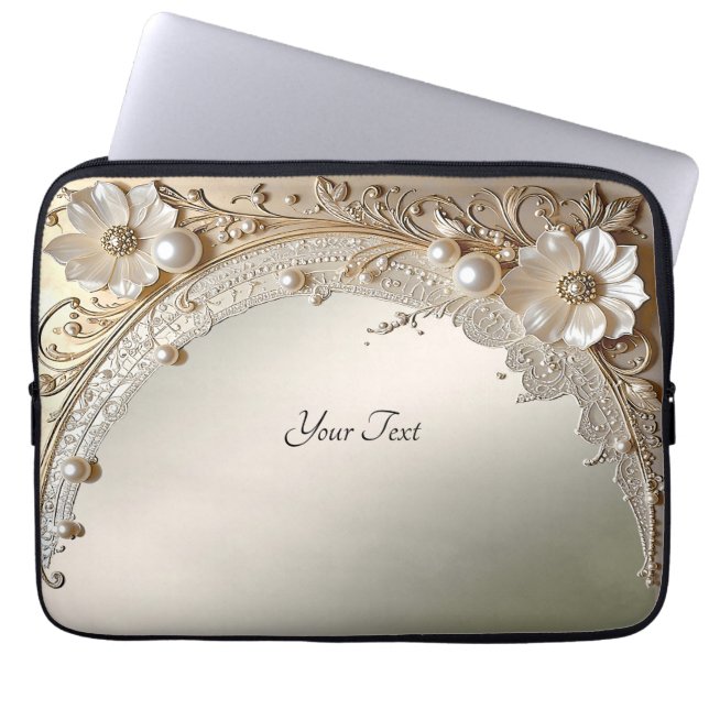 Funda para portátil con flores blancas modernas y  (Frente)