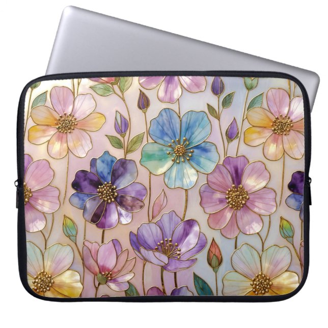 Funda para portátil con flores delicadas y pastele (Frente)