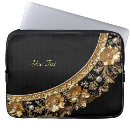 Funda para Portátil con Flores Doradas Ornamentada