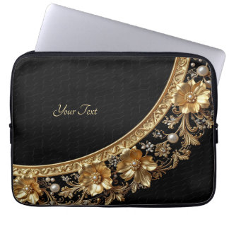 Funda para Portátil con Flores Doradas Ornamentada