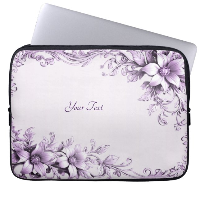 Funda para portátil con flores moradas elegantes (Frente)