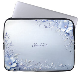 Funda para Portátil con Flores Ornamentadas Azules