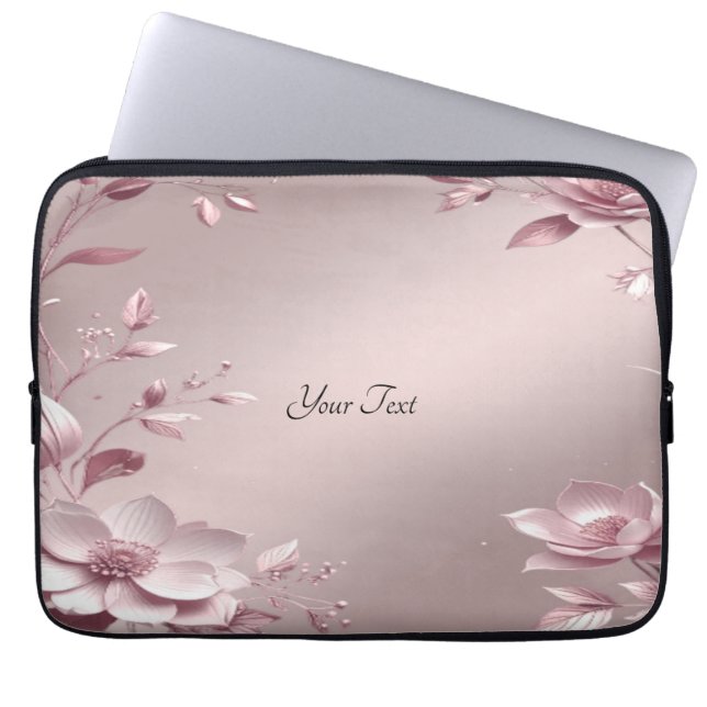 Funda para portátil con flores rosadas delicadas (Frente)