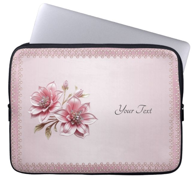 Funda para portátil con flores rosadas modernas (Frente)