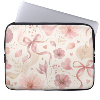 Funda para portátil con lazo floral rosa Coquette