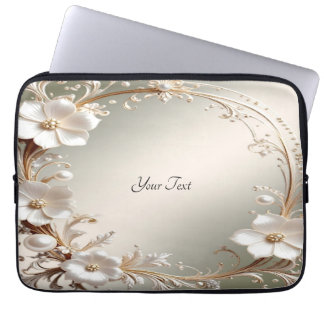 Funda para Portátil con Marco Floral Blanco Orname