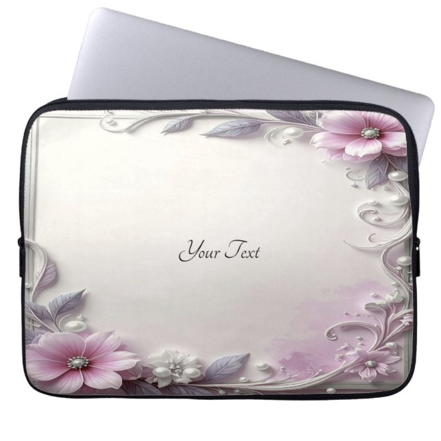 Funda para portátil con marco floral rosa (Frente)