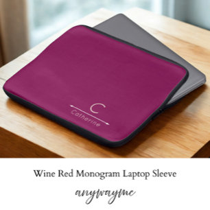 Funda para portátil con monograma rojo vino elegan