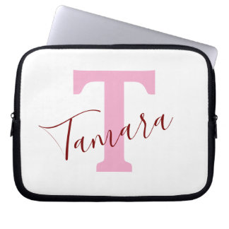 Funda para portátil con monograma rosa | Nombre pe