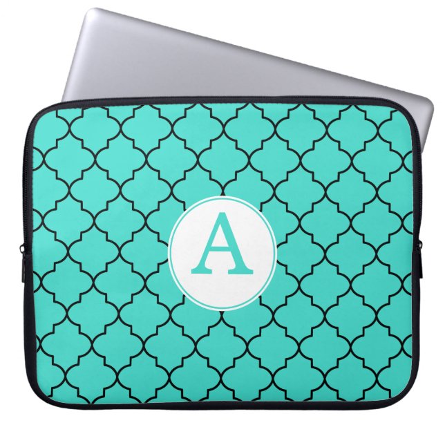 Funda para portátil con monograma turquesa (Frente)
