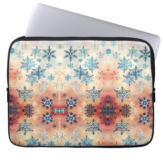 Funda para portátil con patrón de copos de nieve v (Frente)