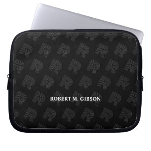 Funda para portátil con patrón de inicial negra pa