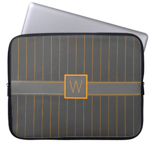 Funda para portátil con rayas naranjas sobre gris
