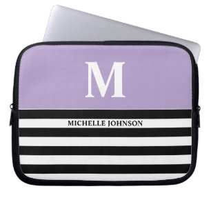 Funda para portátil con rayas negras y moradas par