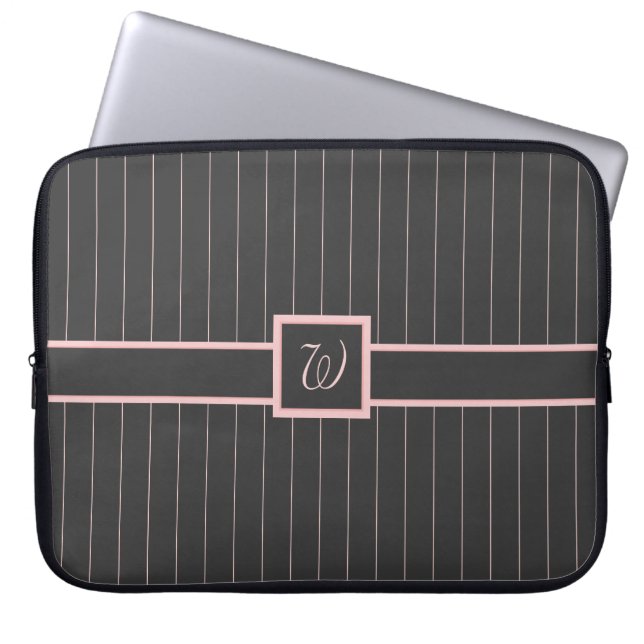 Funda para portátil con rayas rosadas negras (Frente)
