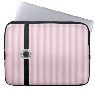 Funda para portátil con rayas rosas y diamante neg
