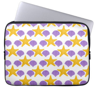 Funda Para Portátil Conchas marinas púrpura Estrellas de mar amarillas
