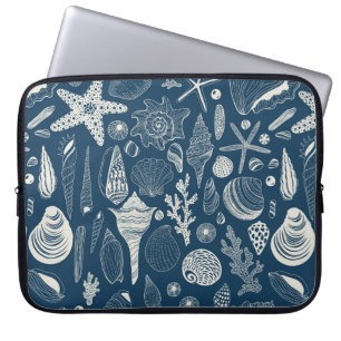 Funda Para Portátil Conchas marinas sobre azul oscuro