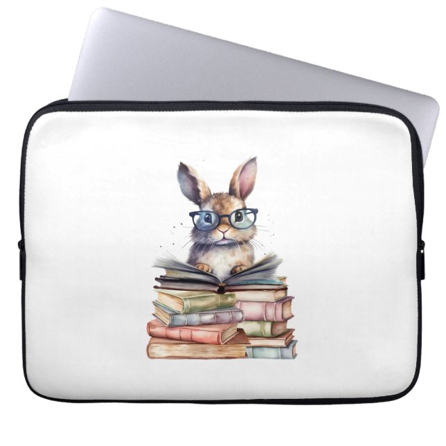 Funda Para Portátil Conejito de lecturas con lentes Libros De Librería (Frente)