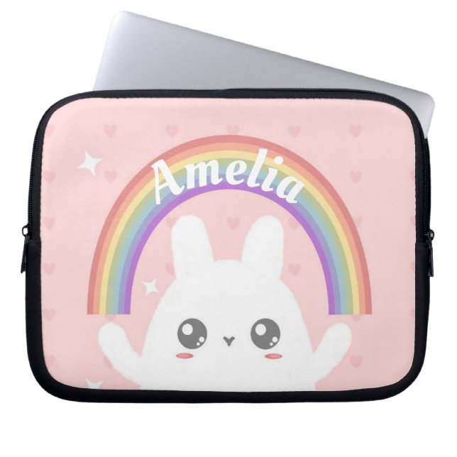 Funda Para Portátil Conejito kawaii y arcoiris personalizados (Frente)