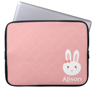 Funda Para Portátil Conejito lindo en lunares rosas y patrón cuadrado