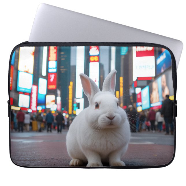 Funda Para Portátil Conejo blanco en Times Square (Frente)