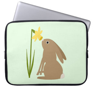 Funda Para Portátil Conejo de conejo de pascua y flor de Daffodil